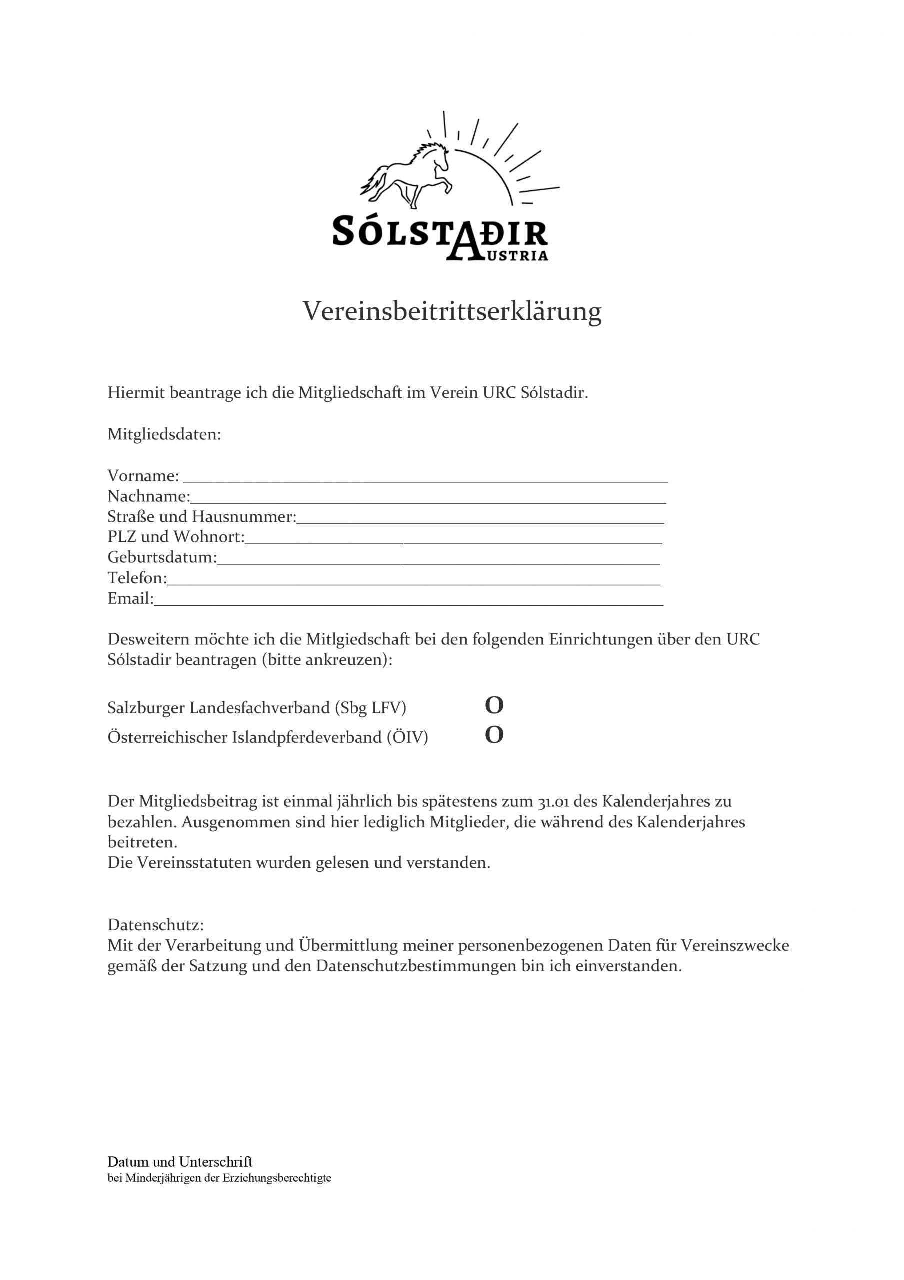 Vereinsbeitrittserklärung